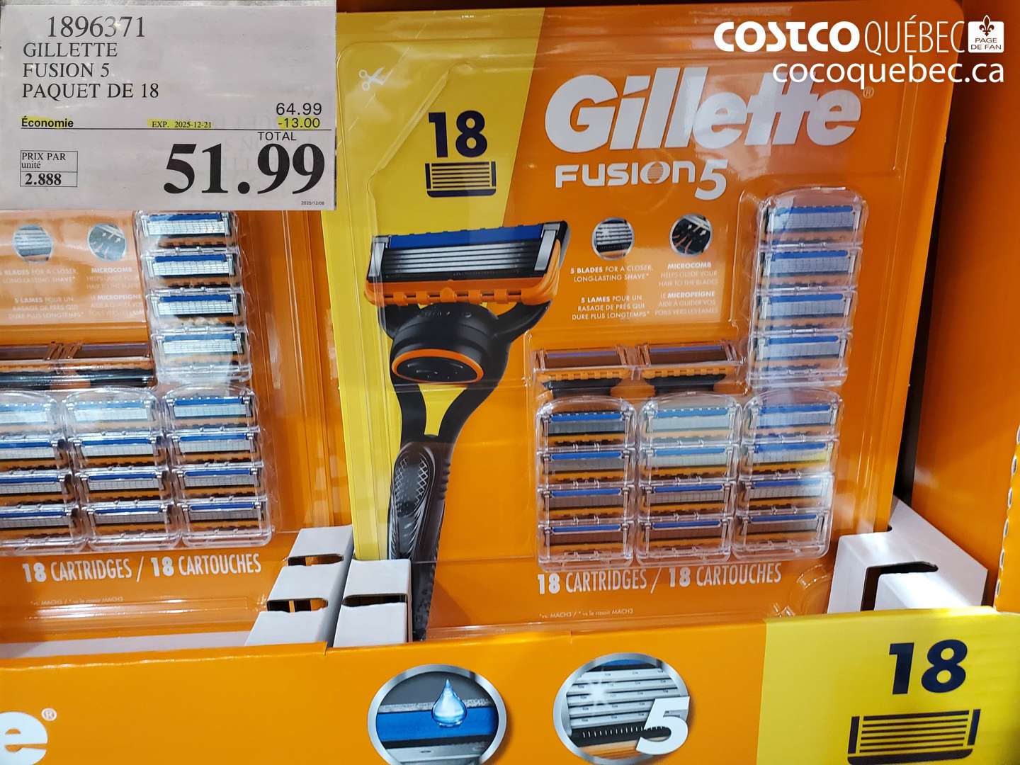 1896371 GILLETTE FUSION 5 PAQUET DE 18 ($13.00 INSTANT SAVINGS EXPIRES ON 2025-12-21) $51.99