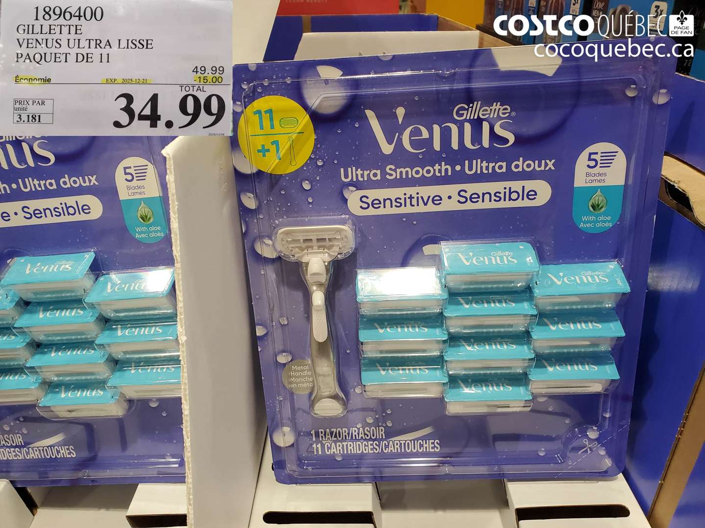 1896400 GILLETTE VENUS ULTRA LISSE PAQUET DE 11 ($15.00 INSTANT SAVINGS EXPIRES ON 2025-12-21) $34.99