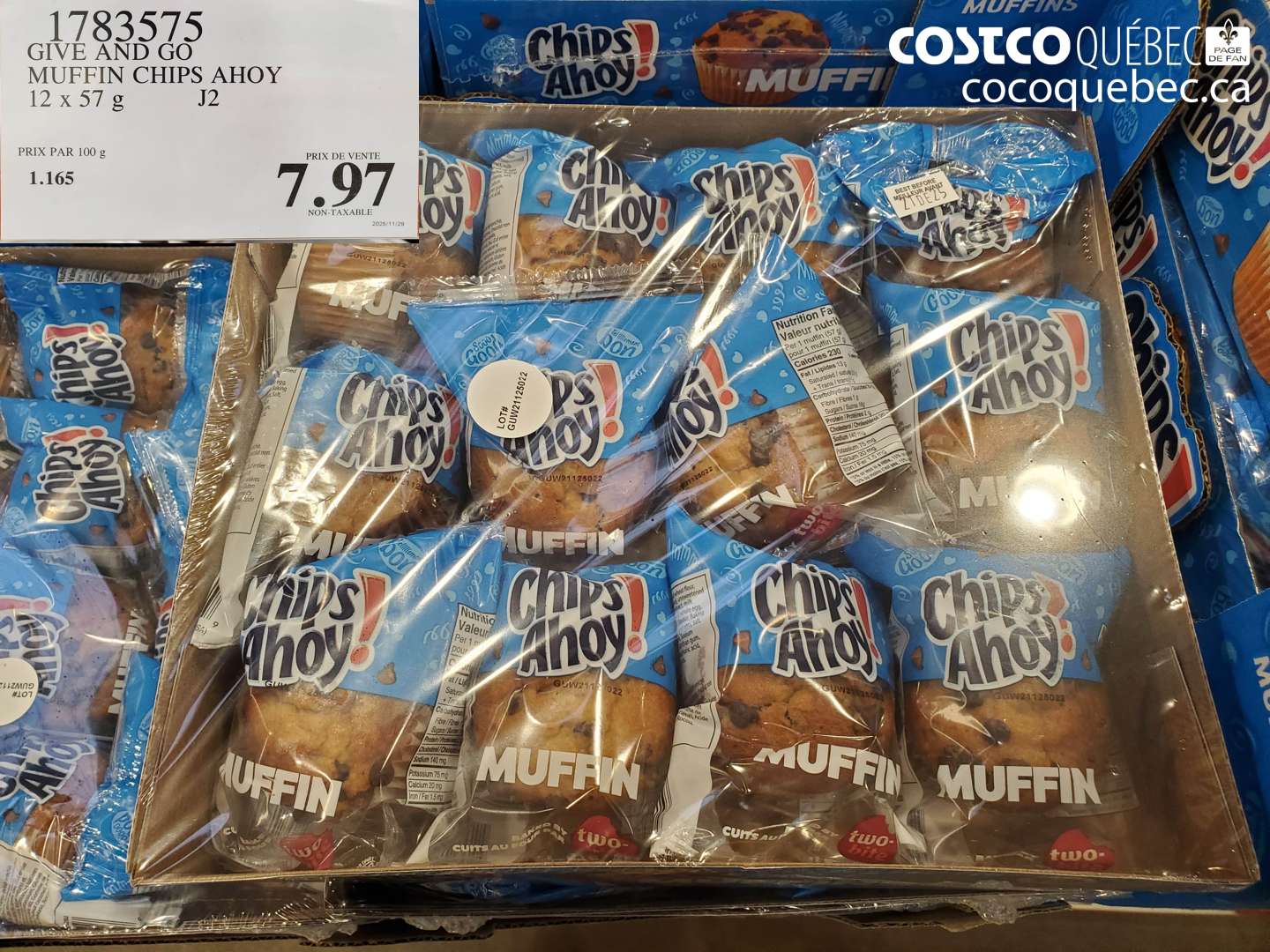 1783575 GIVE AND GO MUFFIN CHIPS AHOY 12 x 57 g $7.97