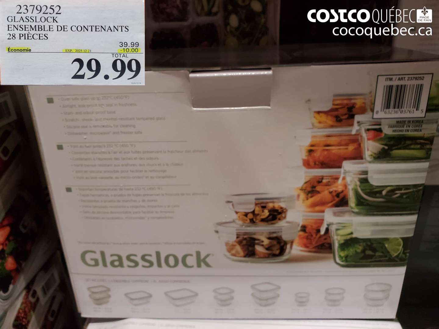 2379252 GLASSLOCK ENSEMBLE DE CONTENANTS 28 PIECES ($10.00 INSTANT SAVINGS EXPIRES ON 2025-12-21) $29.99