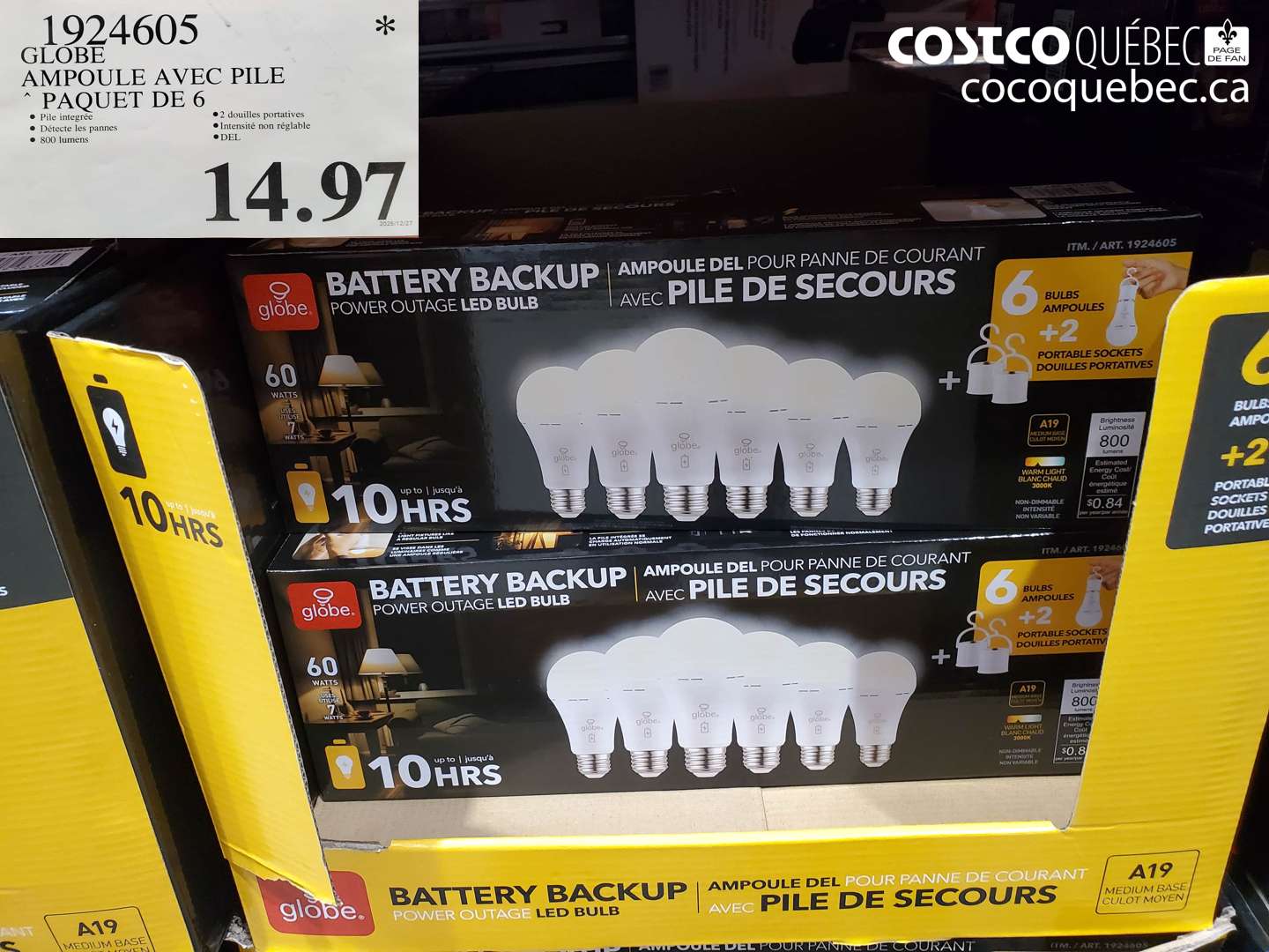 1924605 GLOBE AMPOULE AVEC PILE PAQUET DE 6 $14.97