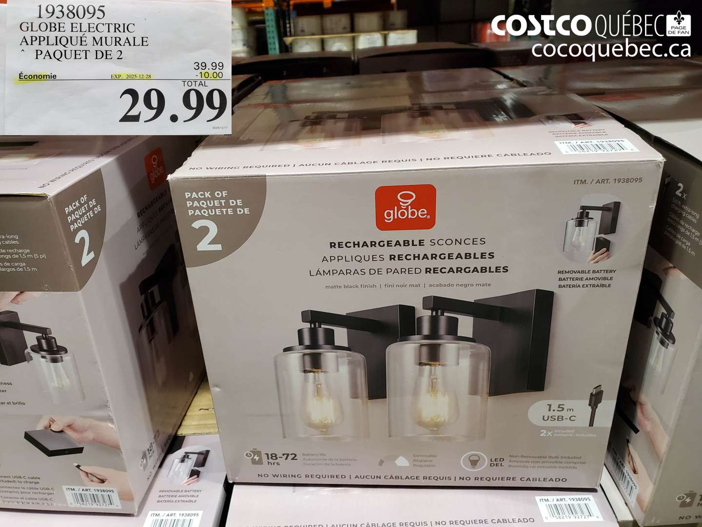 1938095 GLOBE ELECTRIC APPLIQUÉ MURALE PAQUET DE 2 ($10.00 INSTANT SAVINGS EXPIRES ON 2025-12-28) $29.99