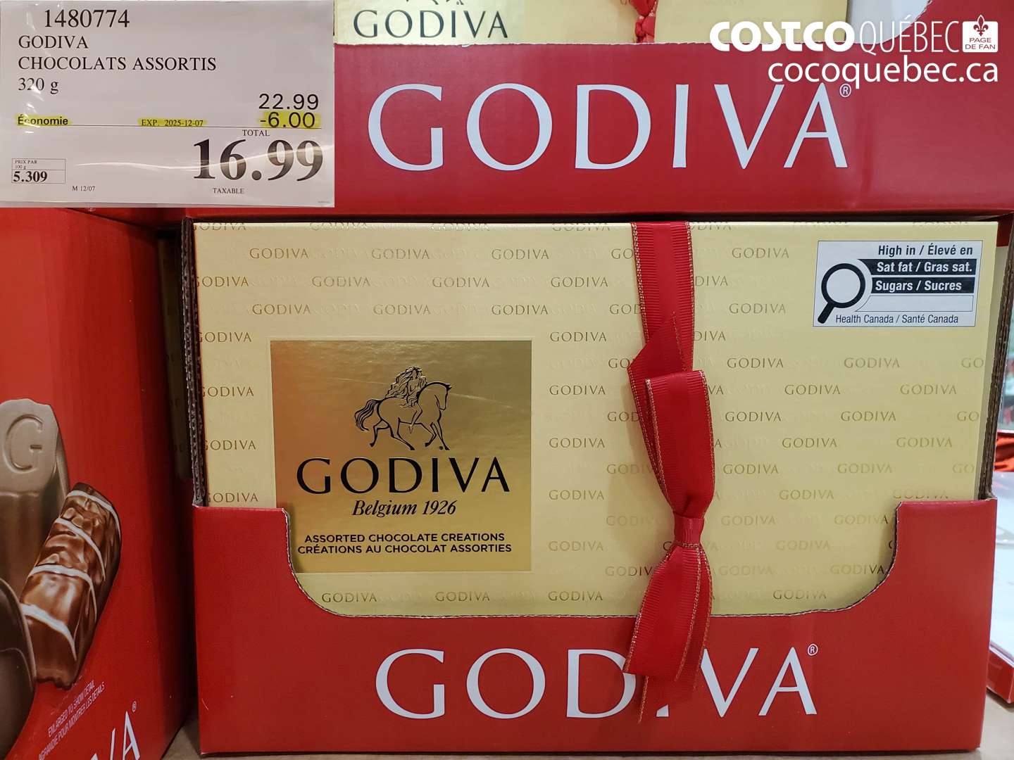 1480774 GODIVA CHOCOLATS ASSORTIES 320G  ($6.00 INSTANT SAVINGS EXPIRES ON 2025-12-07) $16.99