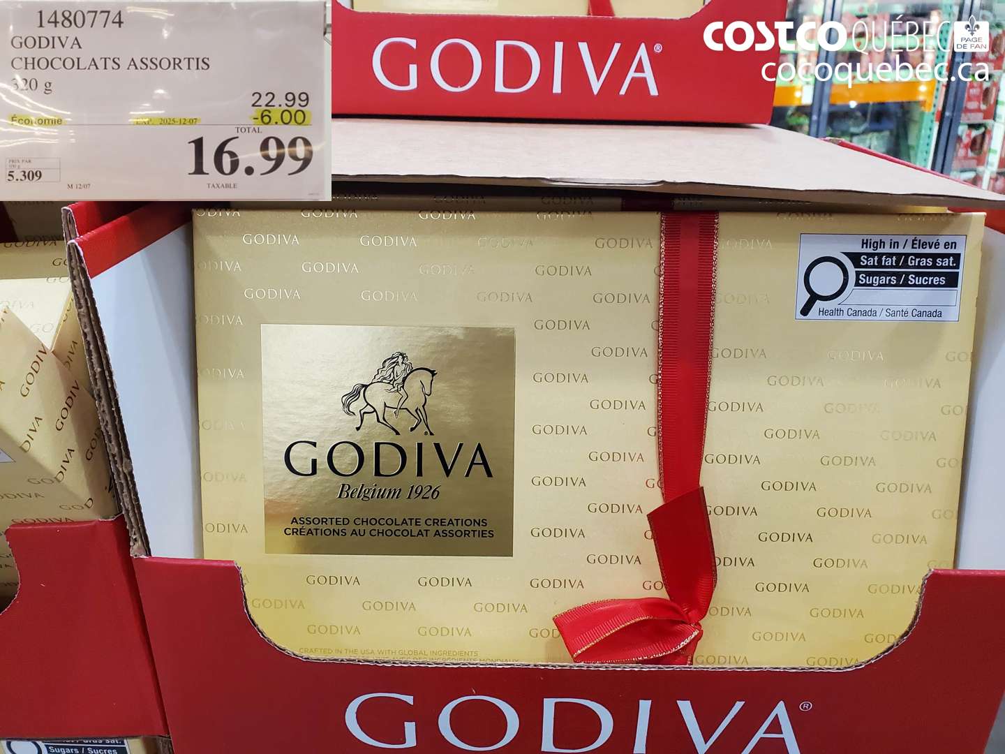 1480774 GODIVA CHOCOLATS ASSORTIS 320 g ($6.00 INSTANT SAVINGS EXPIRES ON 2025-12-07) $16.99