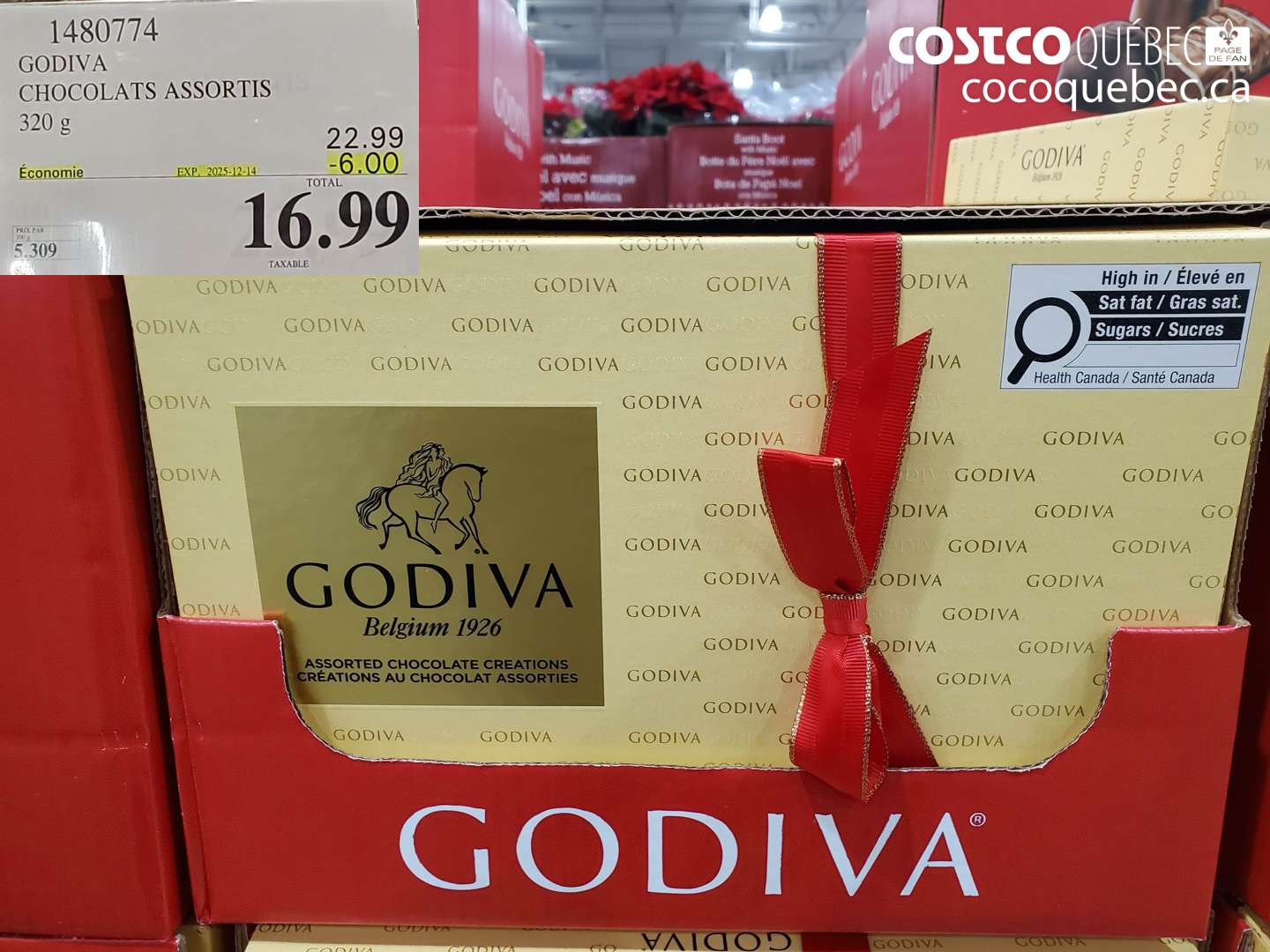 1480774 GODIVA CHOCOLATS ASSORTIS 320 g ($6.00 INSTANT SAVINGS EXPIRES ON 2025-12-14) $16.99