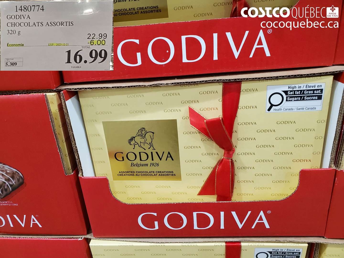 1480774 GODIVA CHOCOLATS ASSORTIS 320 g ($6.00 INSTANT SAVINGS EXPIRES ON 2025-12-21) $16.99