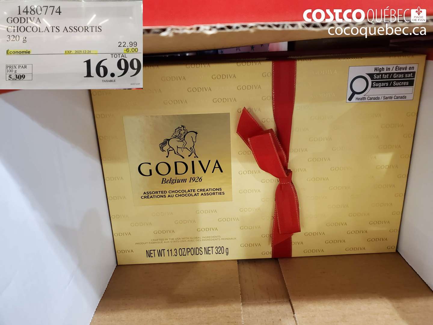 1480774 GODIVA CHOCOLATS ASSORTIS 320 g ($6.00 INSTANT SAVINGS EXPIRES ON 2025-12-24) $16.99