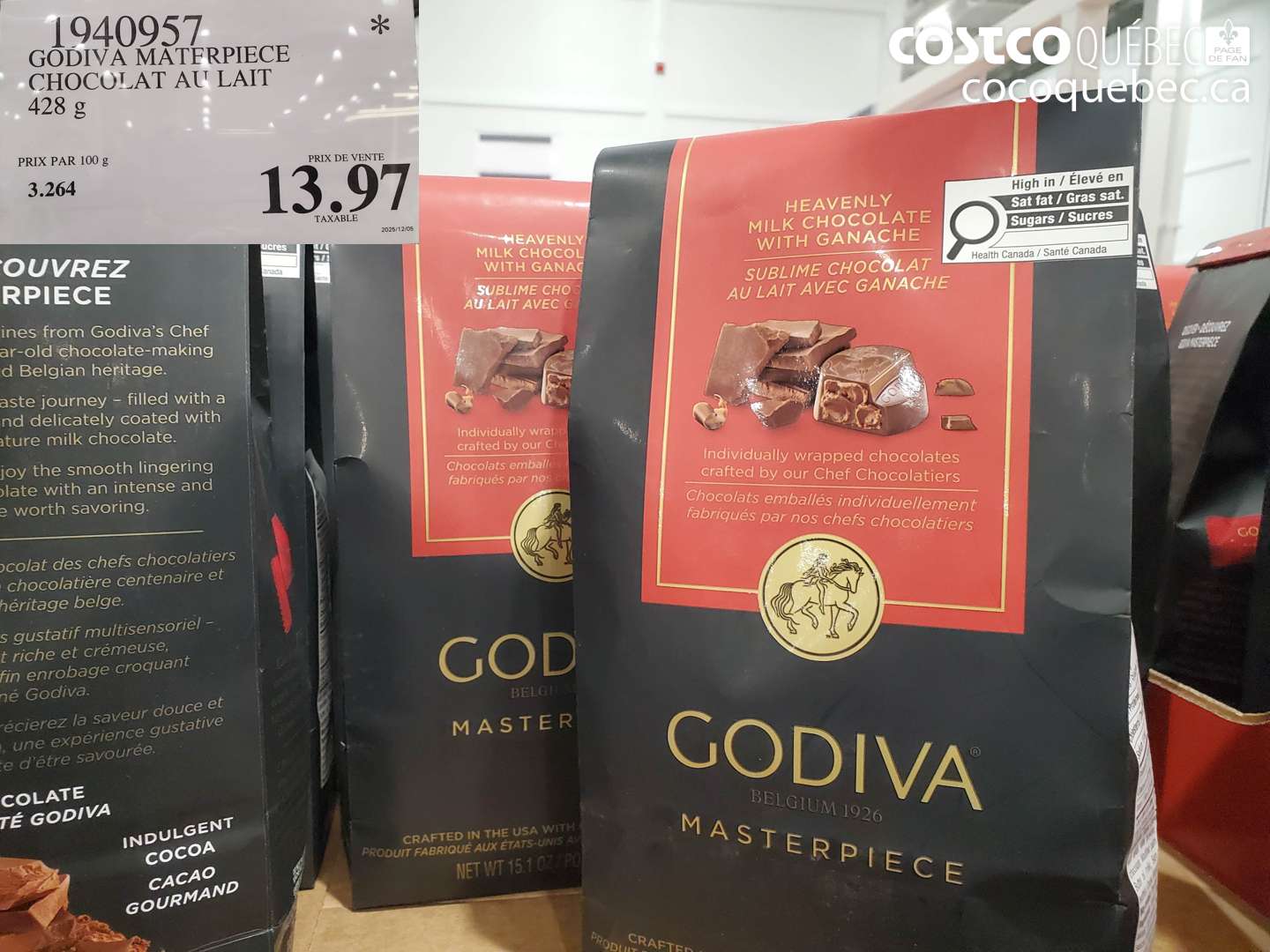 1940957 GODIVA MATERPIECE CHOCOLAT AU LAIT 428 g $13.97