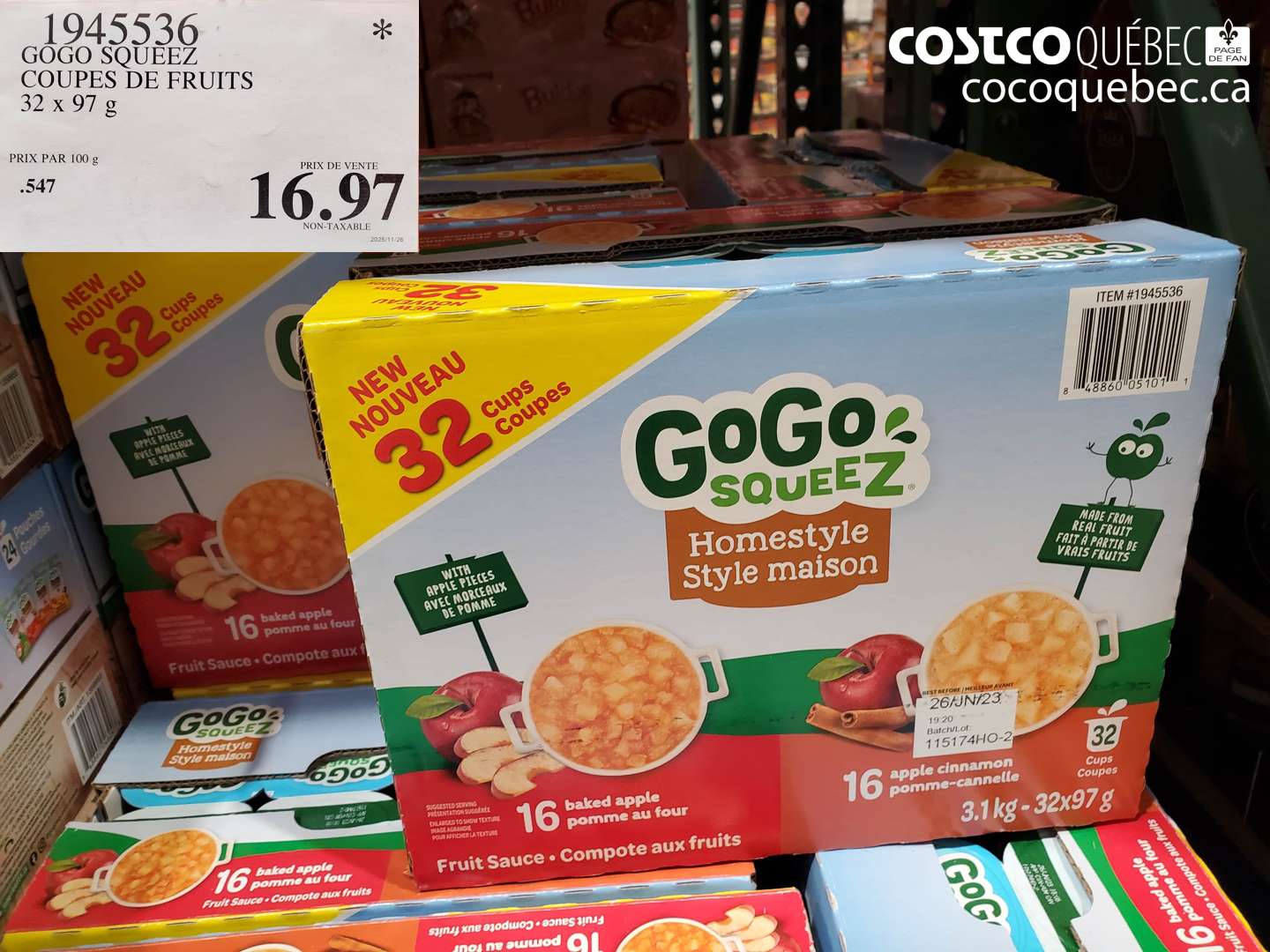 1945536 GOGO SQUEEZ COUPES DE FRUITS 32 x 97 G  $16.97