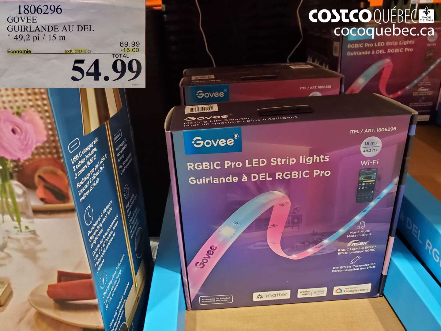 1806296 GOVEE GUIRLANDE AU DEL, 49,2 pi / 15 m ($15.00 INSTANT SAVINGS EXPIRES ON 2025-12-28) $54.99