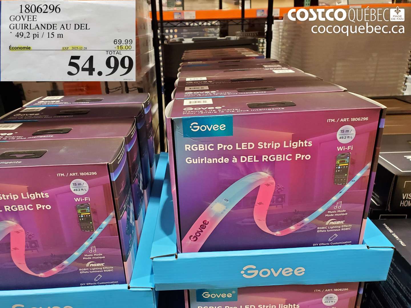 1806296 GOVEE GUIRLANDE AU DEL, 49,2 pi / 15 m ($15.00 INSTANT SAVINGS EXPIRES ON 2025-12-28) $54.99