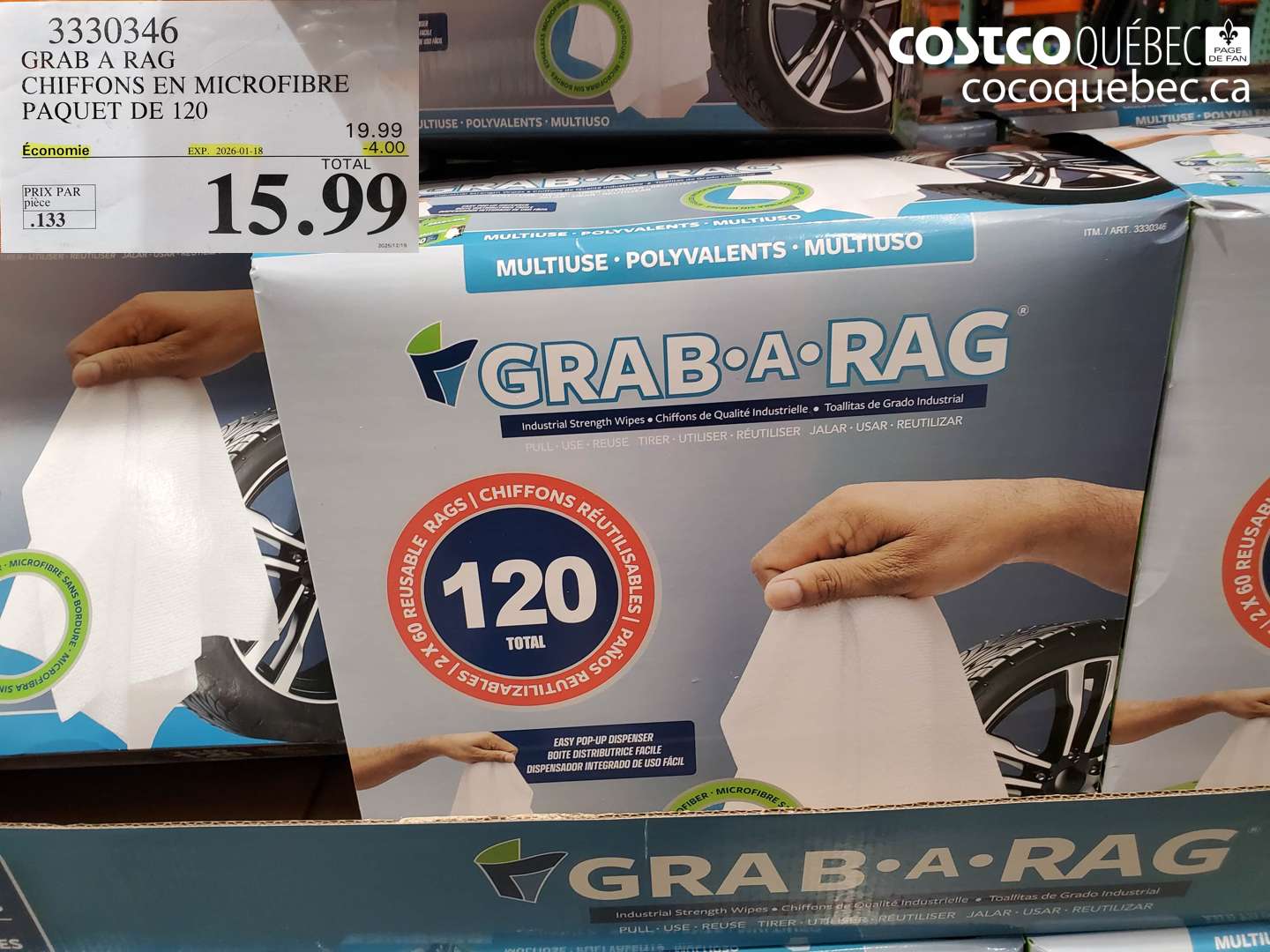 3330346 GRAB A RAG CHIFFONS EN MICROFIBRE PAQUET DE 120 ($4.00 INSTANT SAVINGS EXPIRES ON 2026-01-18) $15.99