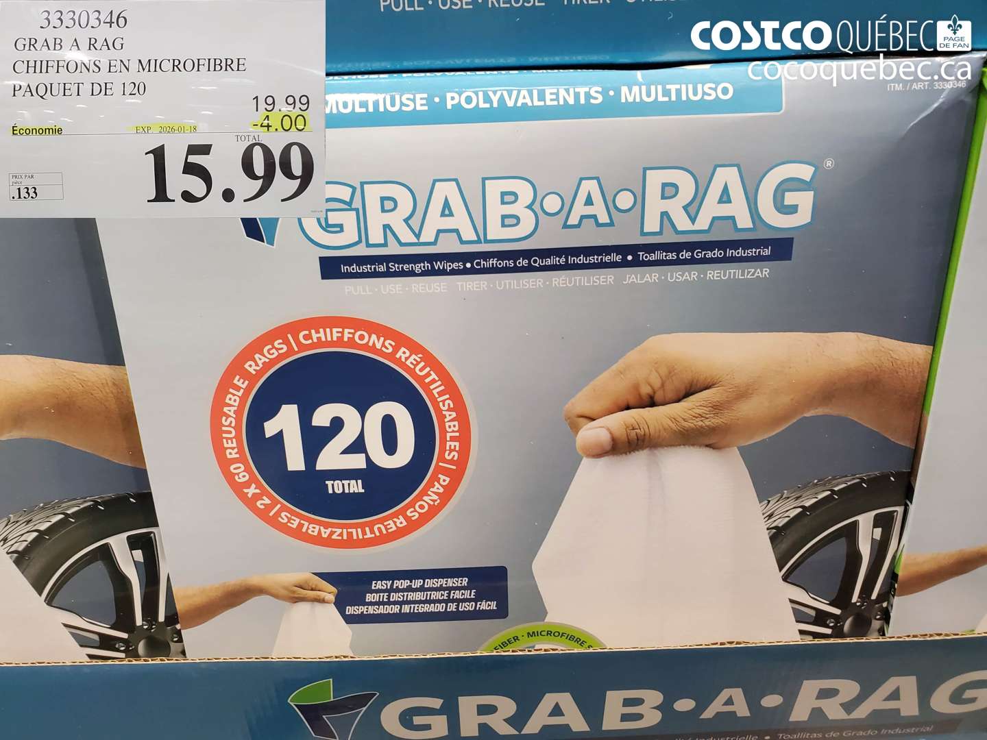 3330346 GRAB A RAG CHIFFONS EN MICROFIBRE PAQUET DE 120 ($4.00 INSTANT SAVINGS EXPIRES ON 2026-01-18) $15.99