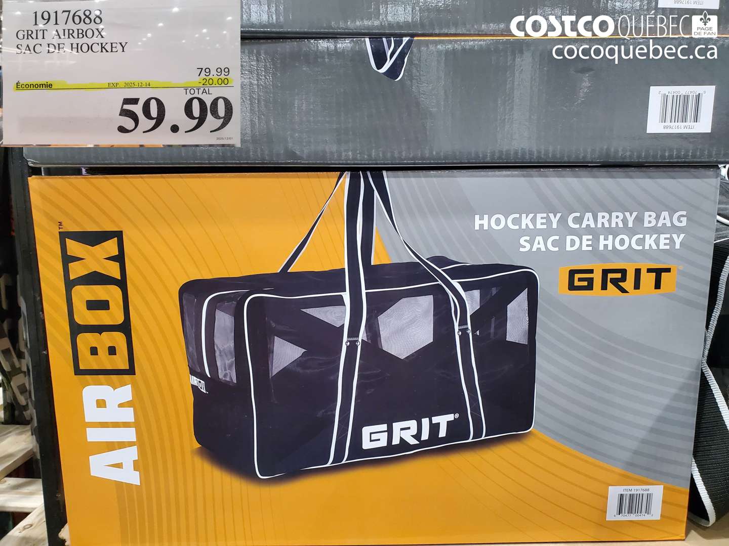 1917688 GRIT AIRBOX SAC DE HOCKEY (EXPIRES ON 2025-12-14) $59.99