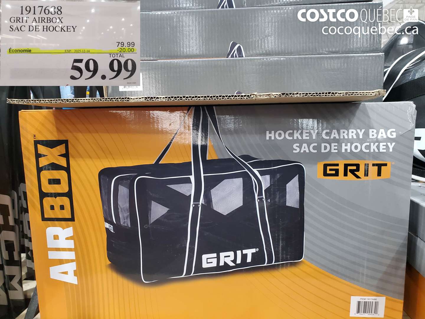 1917688 GRIT AIRBOX SAC DE HOCKEY  ($20.00 INSTANT SAVINGS EXPIRES ON 2025-12-14) $59.99