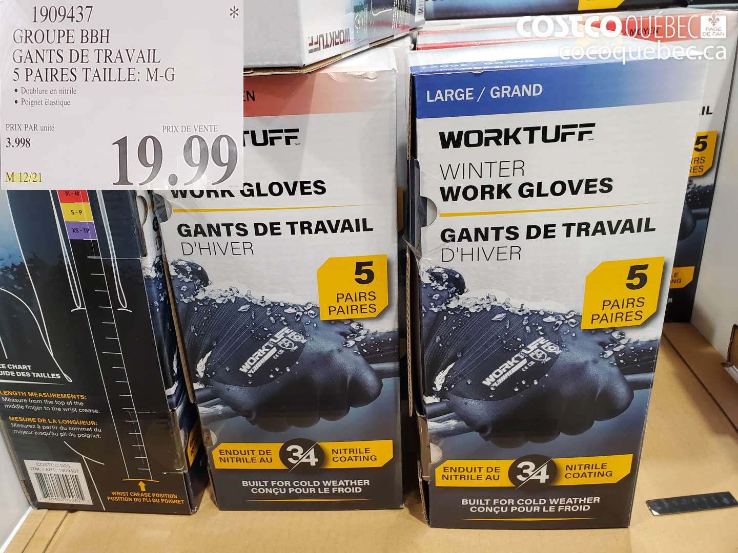 1909437 GROUPE BBH GANTS DE TRAVAIL 5 PAIRES TAILLE: M-G $19.99