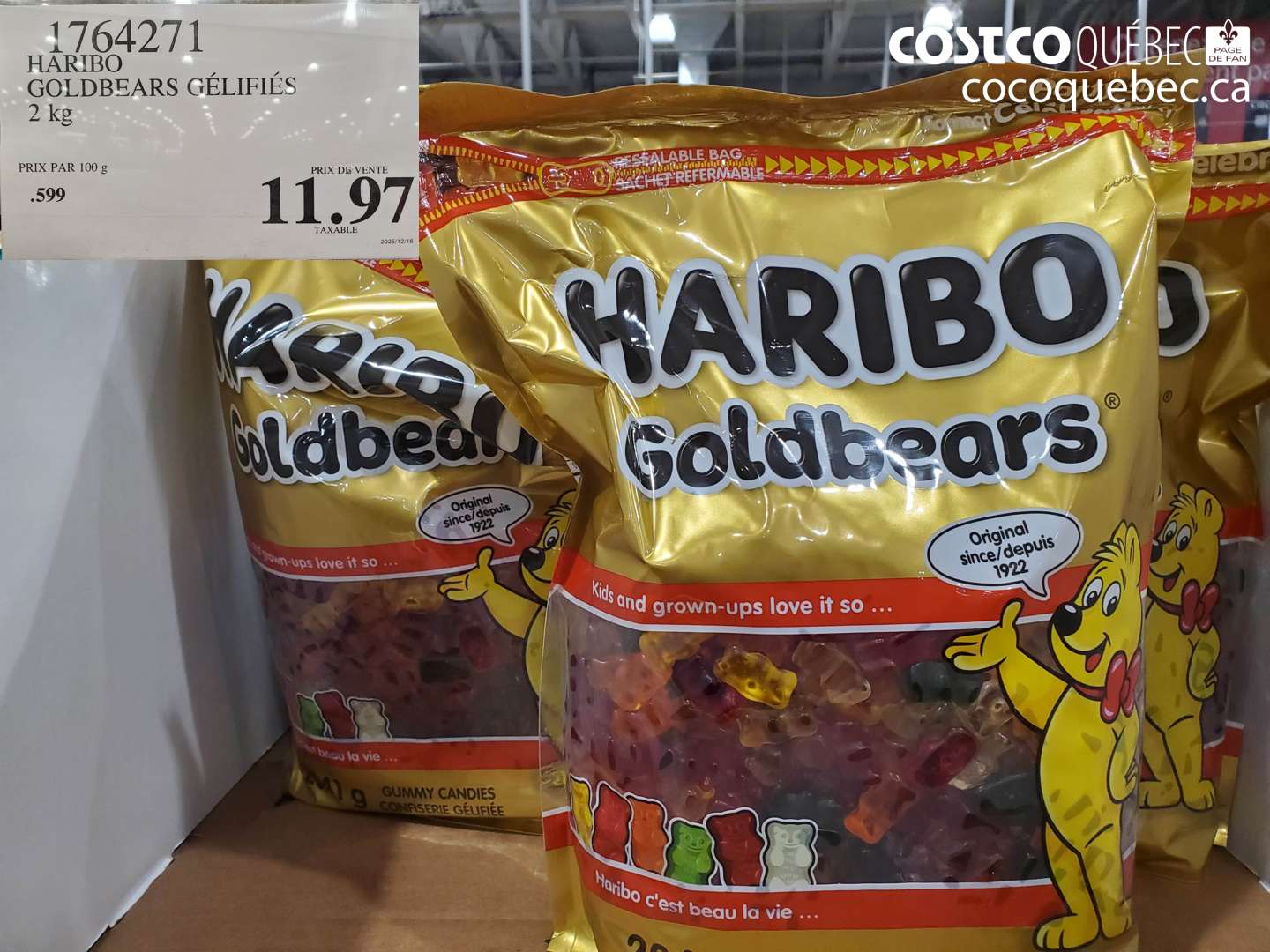 1764271 HARIBO GOLDBEARS GÉLIFIÉS 2 kg $11.97