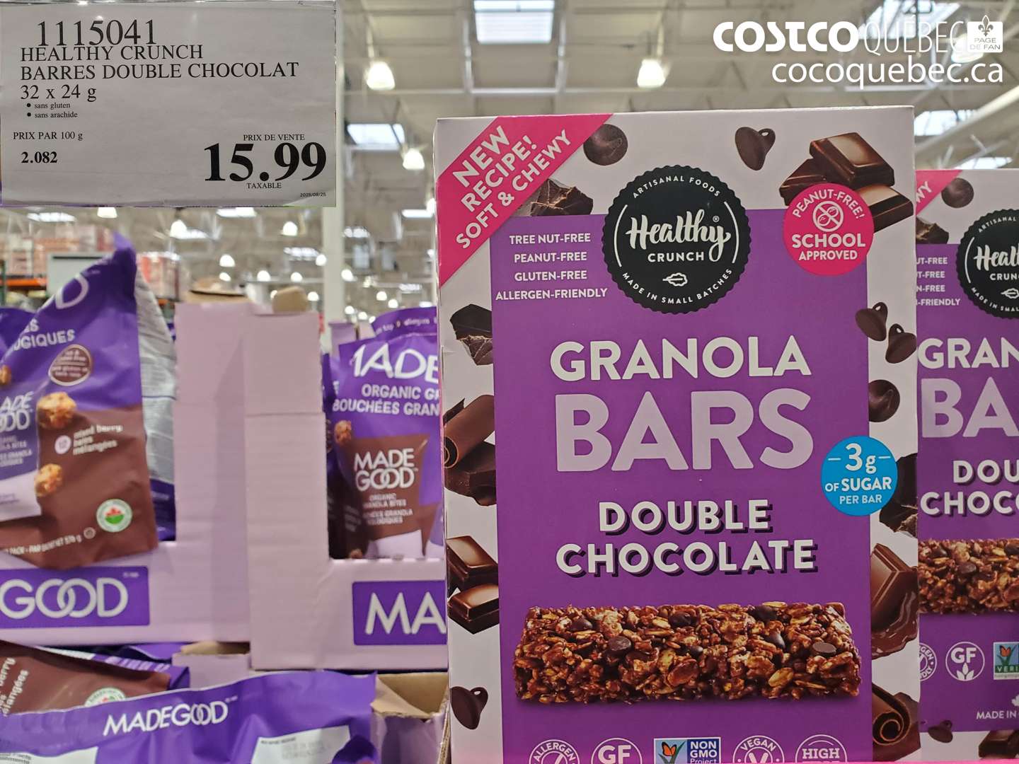 1115041 HEALTHY CRUNCH BARRES DOUBLE CHOCOLAT 32 x 24 g $15.99