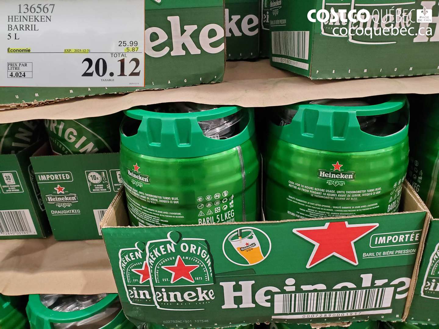 136567 HEINEKEN BARRIL 5 L ($5.87 INSTANT SAVINGS EXPIRES ON 2025-12-31) $20.12