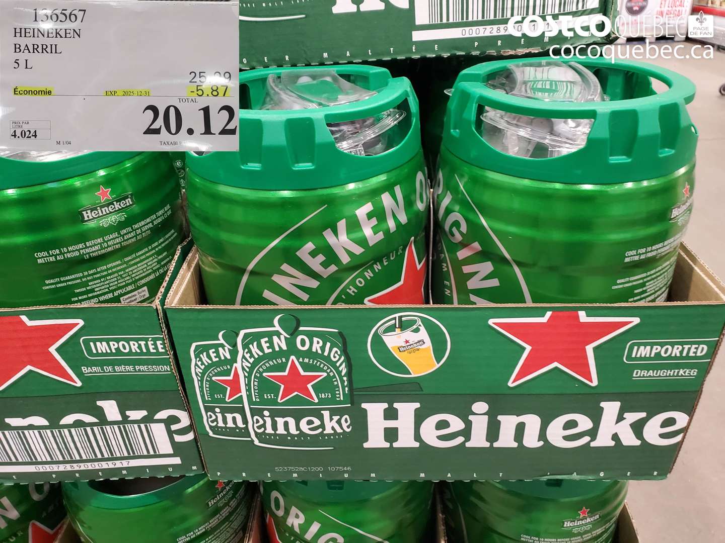 136567 HEINEKEN BARRIL 5 L ($5.87 INSTANT SAVINGS EXPIRES ON 2025-12-31) $20.12