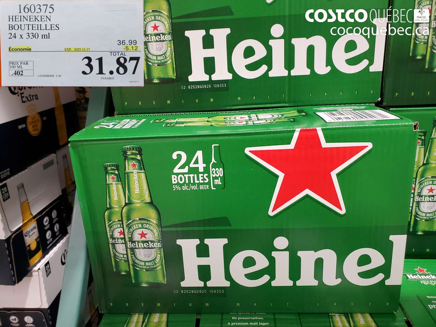 160375 HEINEKEN BOUTEILLES 24 x 330 ml ($5.12 INSTANT SAVINGS EXPIRES ON 2025-12-17) $31.87