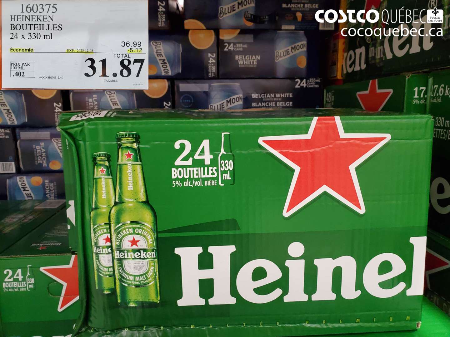160375 HEINEKEN BOUTEILLES 24 x 330 ml  ($5.12 INSTANT SAVINGS EXPIRES ON 2025-12-03) $31.87