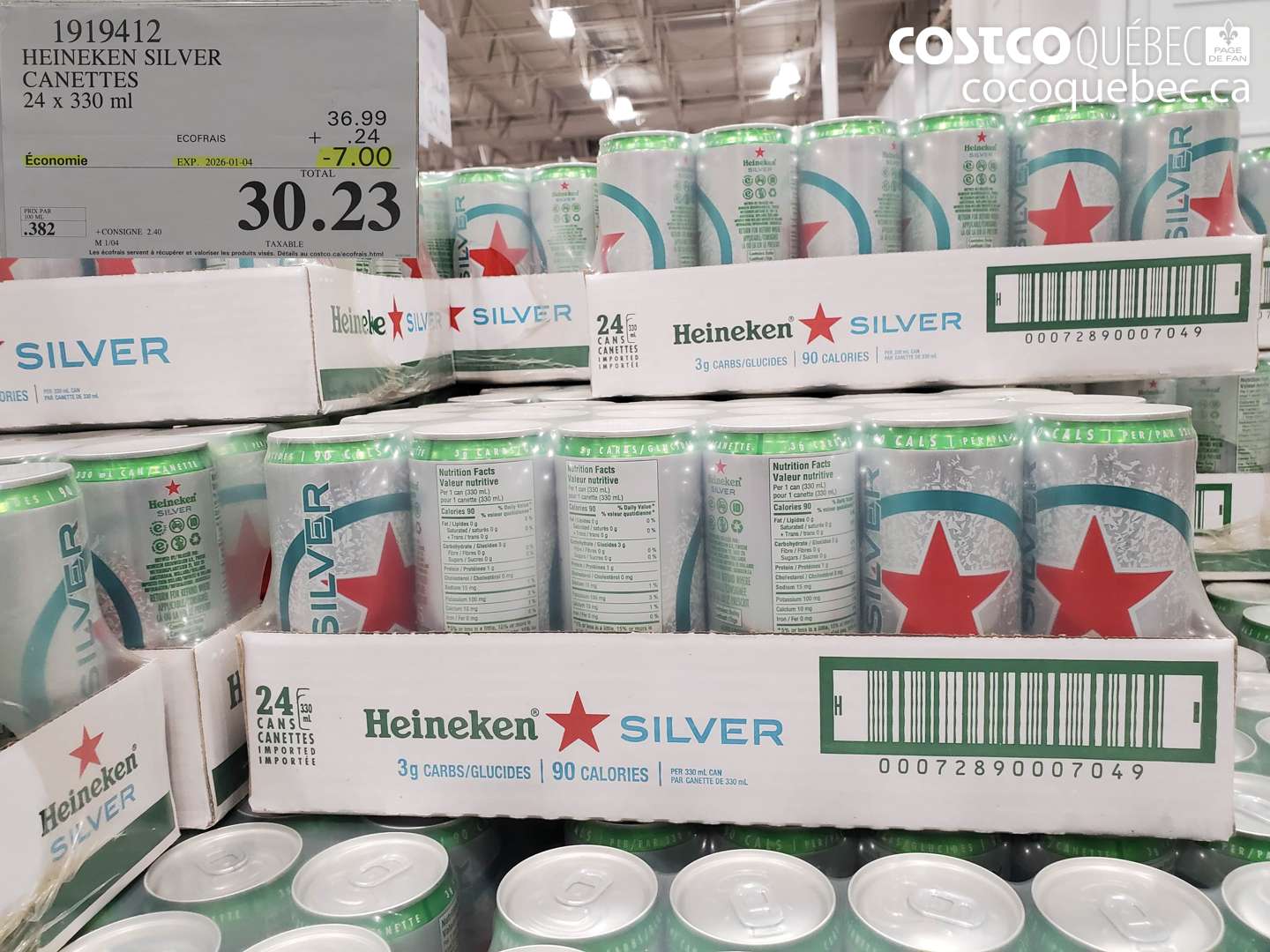 1919412 HEINEKEN SILVER CANETTES 24 x 330 ml ($7.00 INSTANT SAVINGS EXPIRES ON 2026-01-04) $30.23