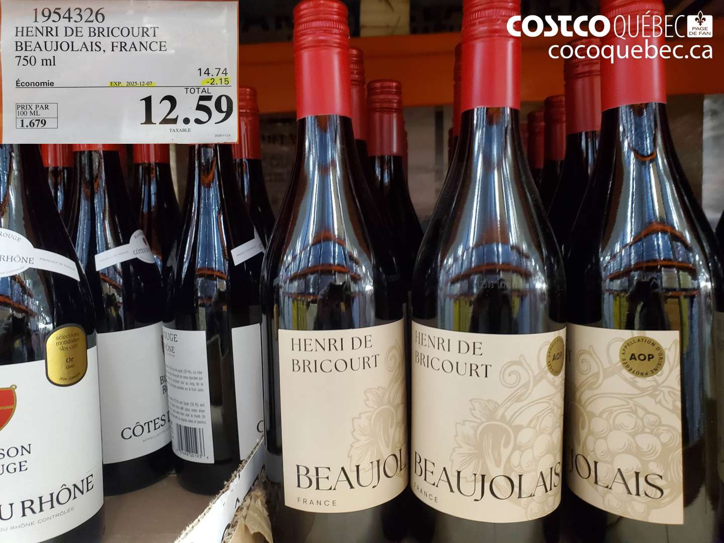 1954326 HENRI DE BRICOURT BEAUJOLAIS, FRANCE 750ML ($2.15 INSTANT SAVINGS EXPIRES ON 2025-12-07) $12.59