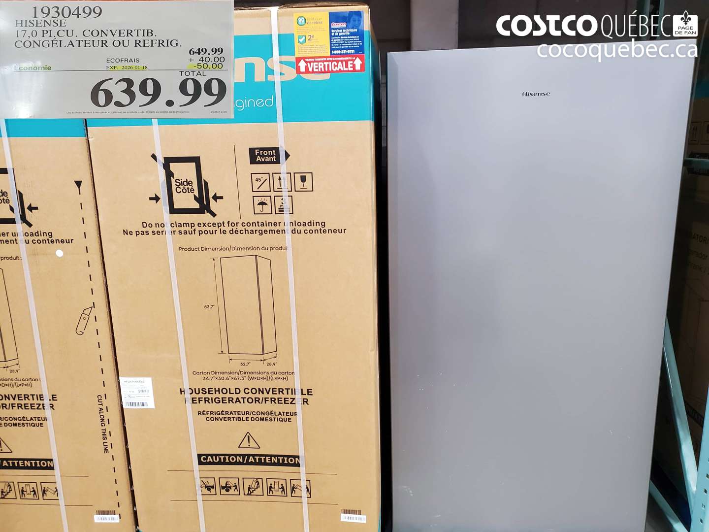 1930499 HISENSE 17,0 PI.CU. CONVERTIB. CONGÉLATEUR OU REFRIG. ($50.00 INSTANT SAVINGS EXPIRES ON 2026-01-18) $639.99