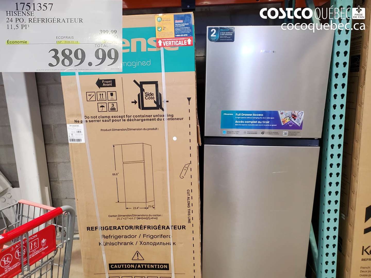 1751357 HISENSE 24 PO. RÉFRIGÉRATEUR 11,5 PI3 ($50.00 INSTANT SAVINGS EXPIRES ON 2026-01-18) $389.99