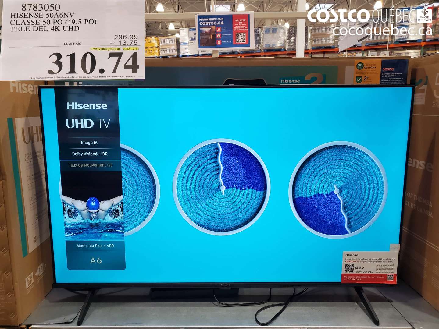 8783050 HISENSE 50A6NV CLASSE 50 PO (49,5 PO) TELE DEL 4K UHD (EXPIRES ON 2025-12-11) $310.74