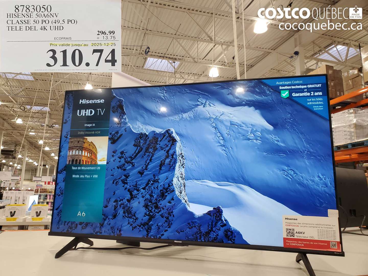 8783050 HISENSE 50A6NV CLASSE 50 PO (49,5 PO) TELE DEL 4K UHD (EXPIRES ON 2025-12-25) $310.74