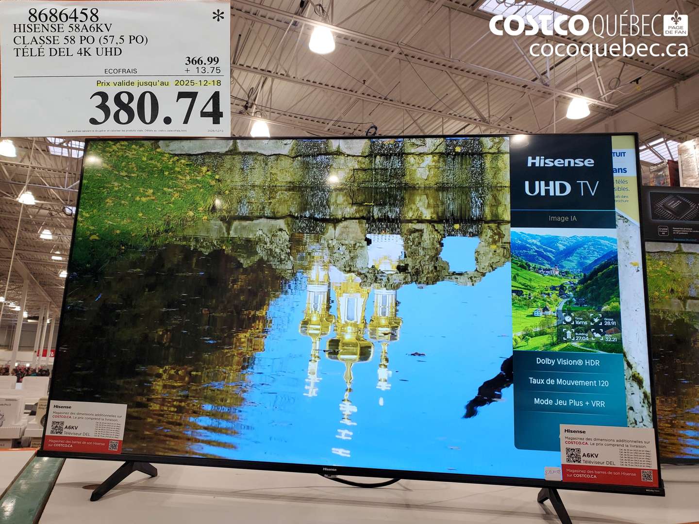 8686458 HISENSE 58A6KV CLASSE 58 PO (57,5 PO) TÉLÉ DEL 4K UHD (EXPIRES ON 2025-12-18) $380.74