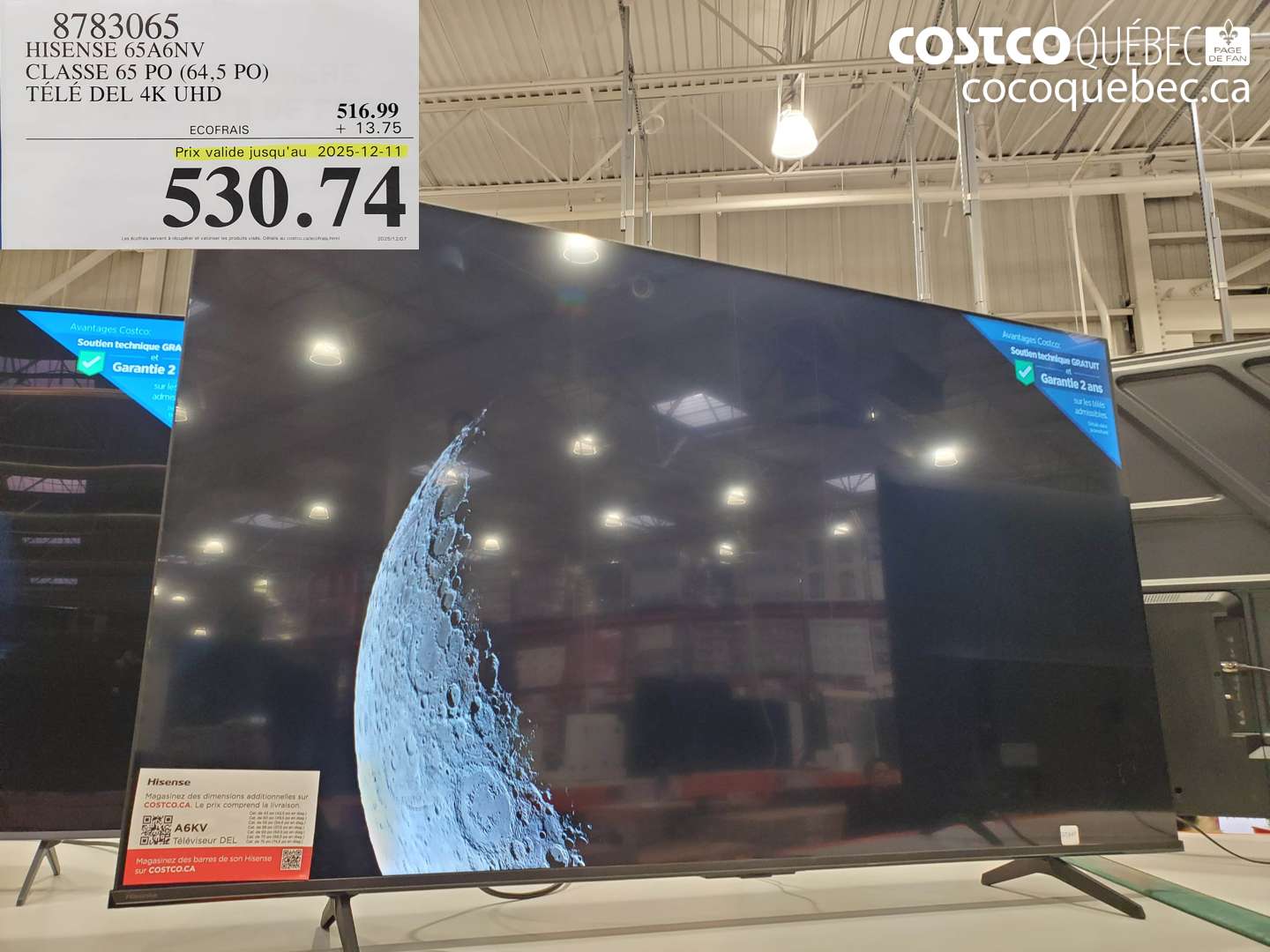 8783065 HISENSE 65A6NV CLASSE 65 PO (64,5 PO) TÉLÉ DEL 4K UHD $530.74