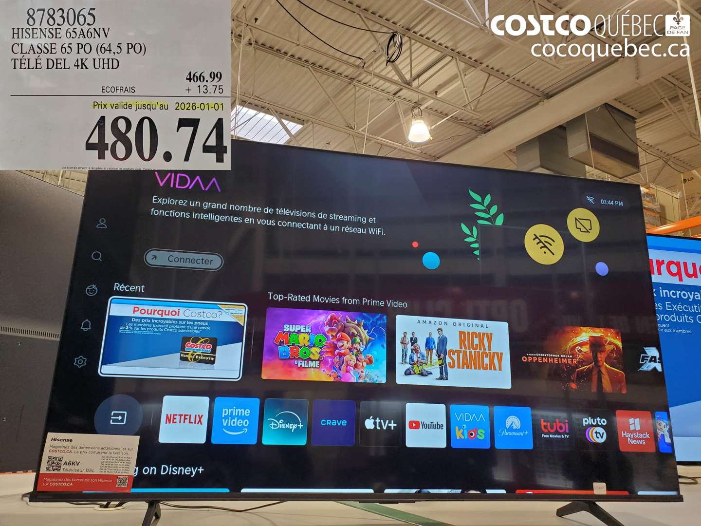 8783065 HISENSE 65A6NV CLASSE 65 PO (64,5 PO) TÉLÉ DEL 4K UHD (EXPIRES ON 2026-01-01) $480.74