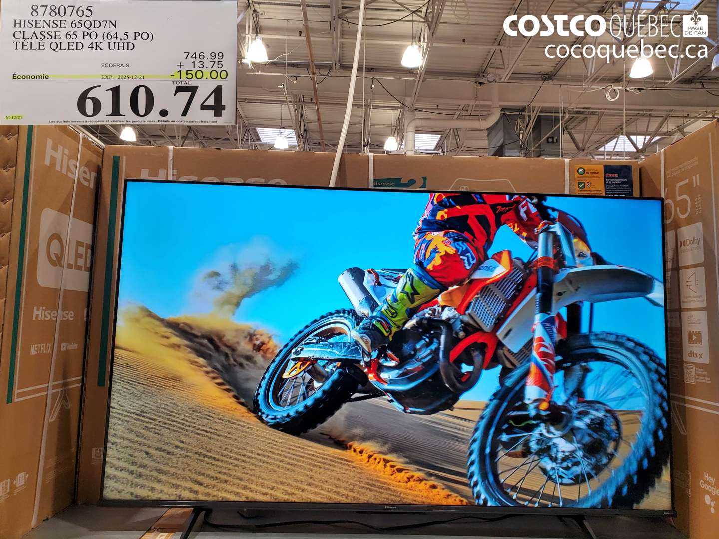 8780765 HISENSE 65QD7N CLASSE 65 PO (64,5 PO) TÉLÉ QLED 4K UHD ($150.00 INSTANT SAVINGS EXPIRES ON 2025-12-21) $610.74