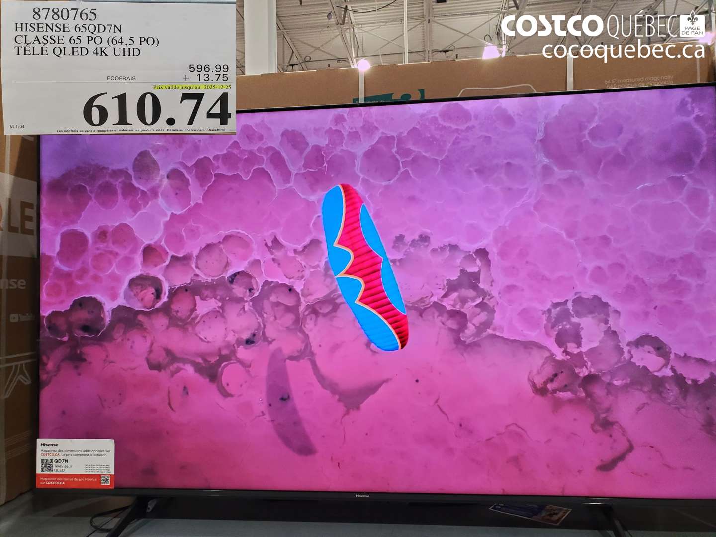 8780765 HISENSE 65QD7N CLASSE 65 PO (64,5 PO) TELE QLED 4K UHD (EXPIRES ON 2025-12-25) $610.74