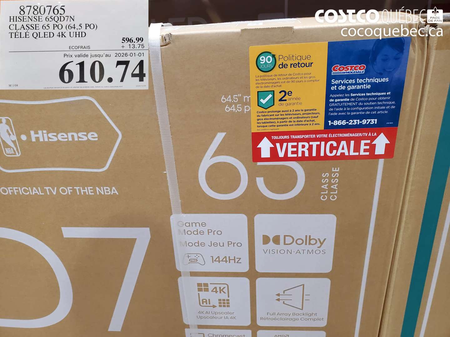 8780765 HISENSE 65QD7N CLASSE 65 PO (64,5 PO) TÉLÉ QLED 4K UHD (EXPIRES ON 2026-01-01) $610.74