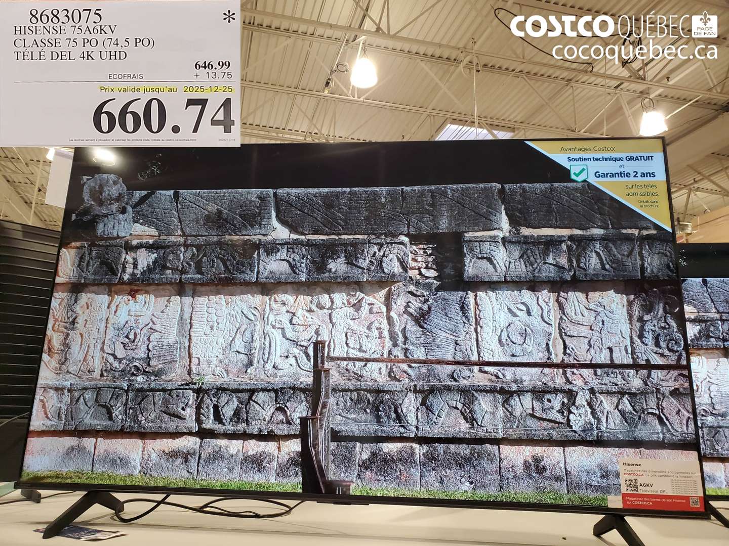 8683075 HISENSE 75A6KV CLASSE 75 PO (74,5 PO) TÉLÉ DEL 4K UHD (EXPIRES ON 2025-12-25) $660.74