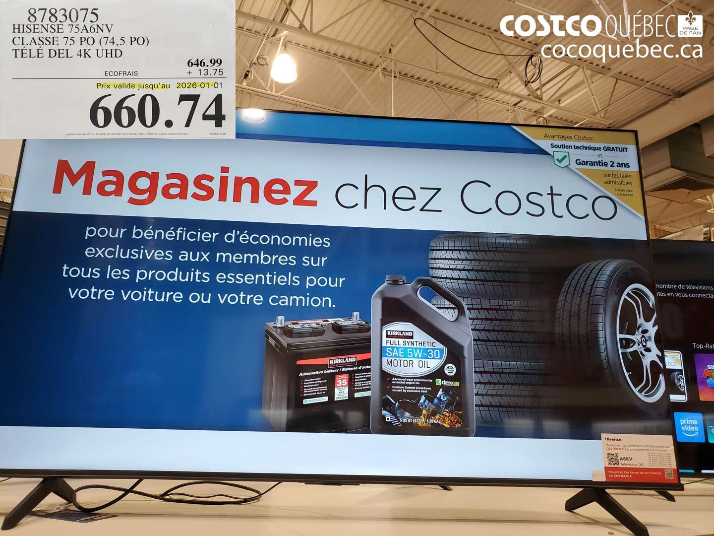 8783075 HISENSE 75A6NV (EXPIRES ON 2026-01-01) $660.74