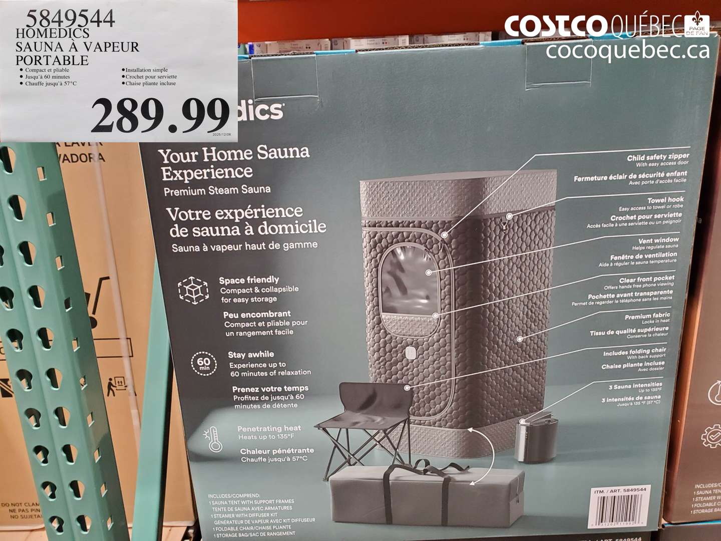 5849544 HOMEDIC'S SAUNA À VAPEUR PORTABLE $289.99