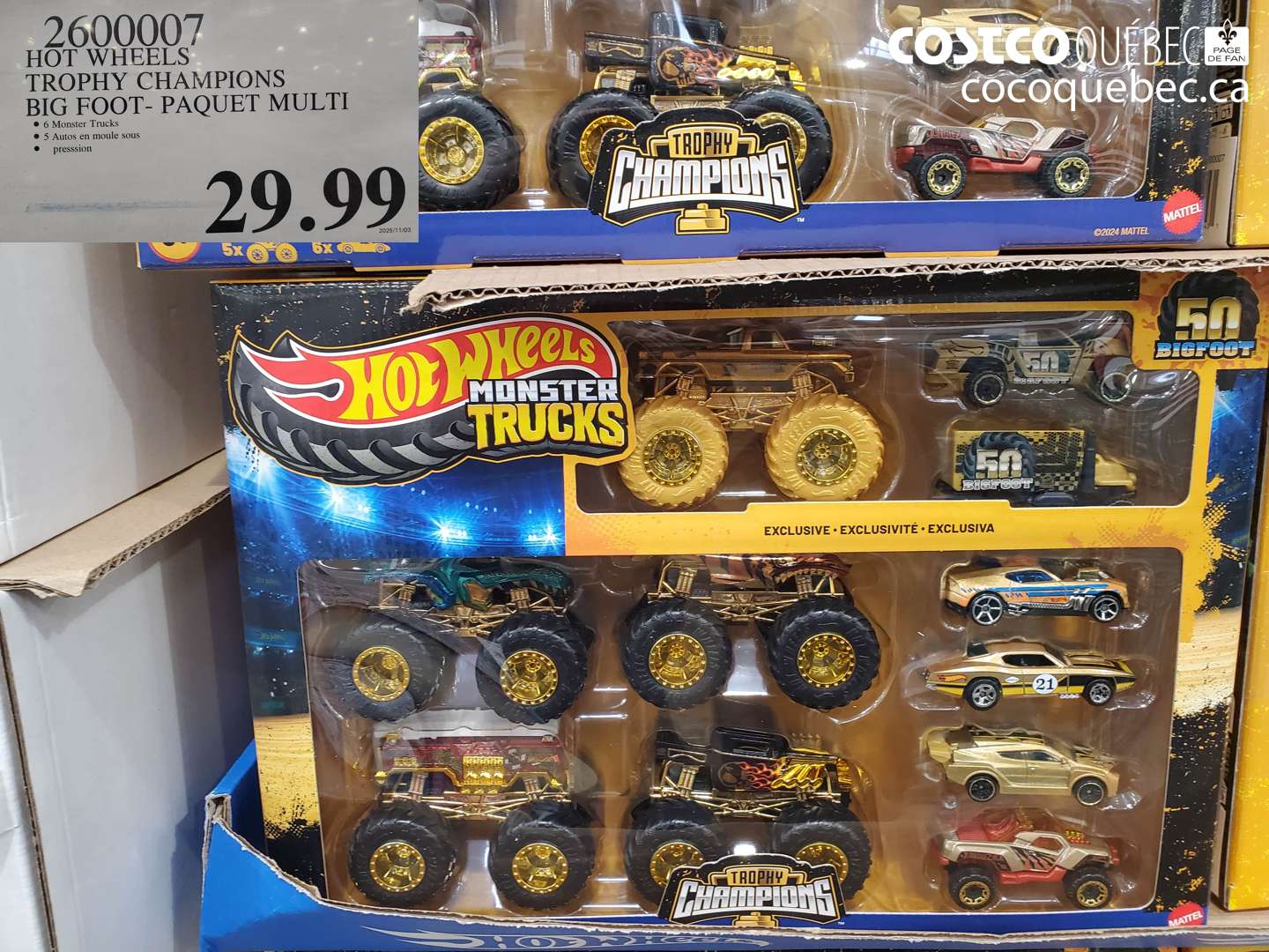 2600007 HOT WHEELS TROPHY CHAMPIONS BIG FOOT- PAQUET MULTI $29.99