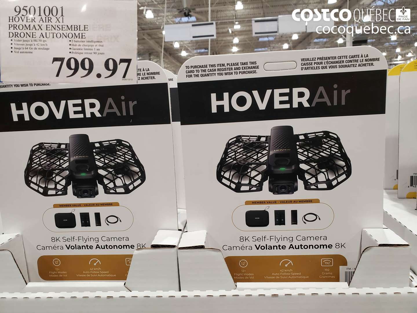 9501001 HOVER AIR X1 PROMAX ENSEMBLE DRONE AUTONOME $799.97