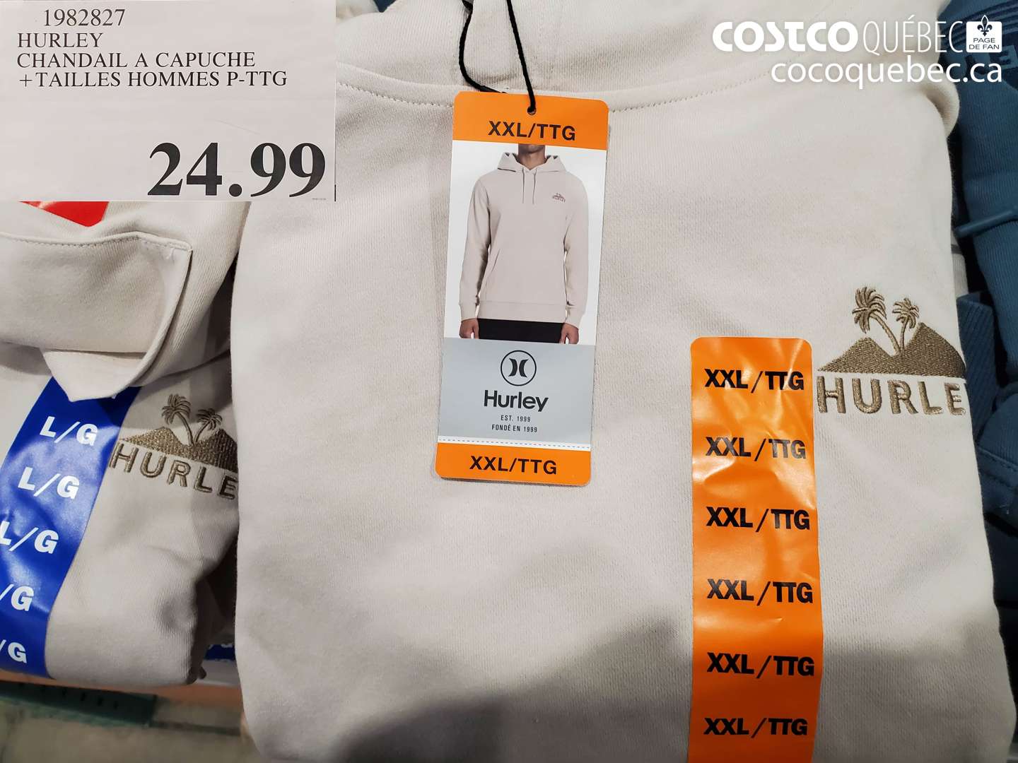 1982827 HURLEY CHANDAIL A CAPUCHE +TAILLES HOMMES P-TG $24.99