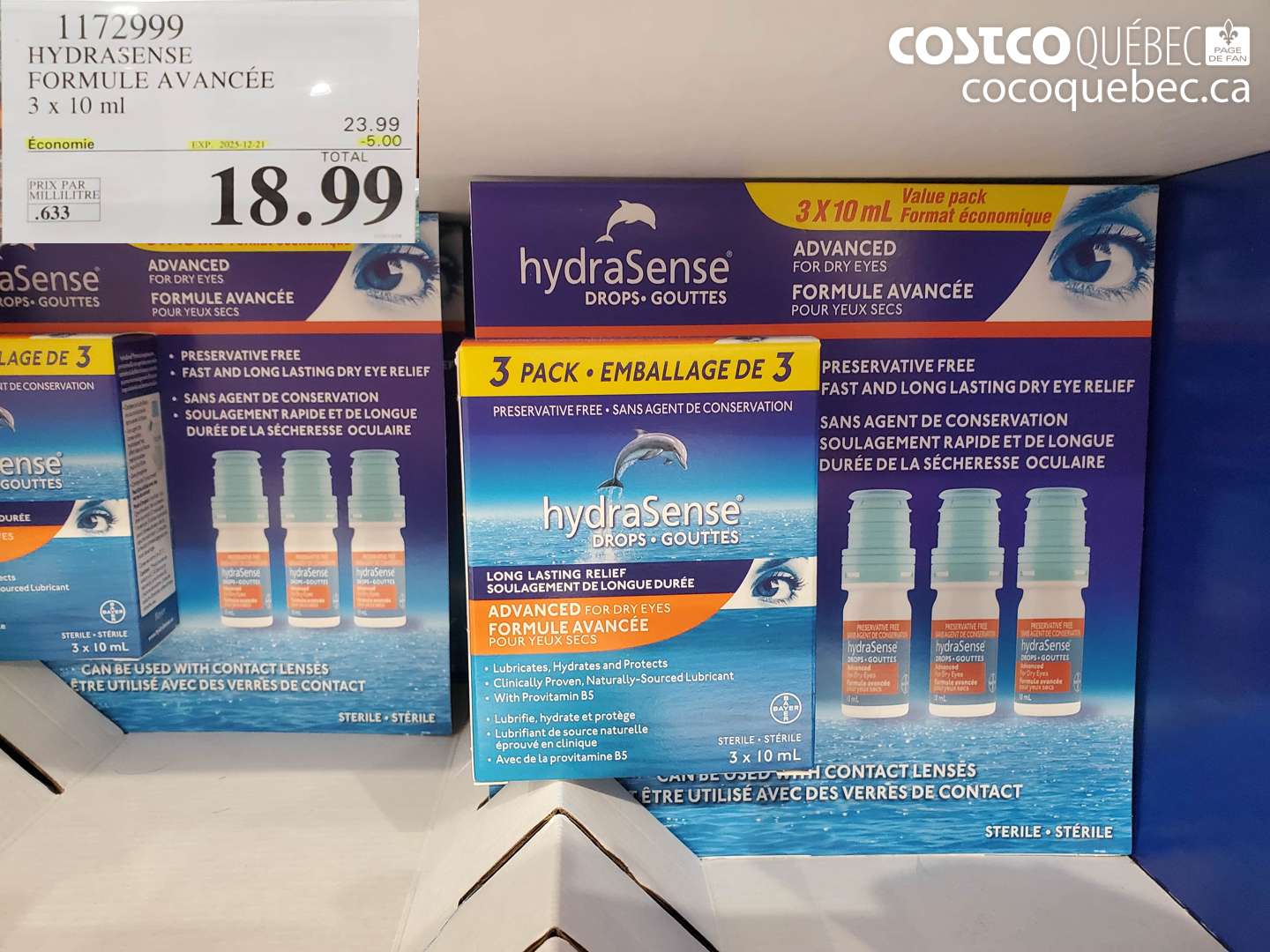 1172999 HYDRASENSE FORMULE AVANCÉE 3 x 10 ml (EXPIRES ON 2025-12-21) $18.99