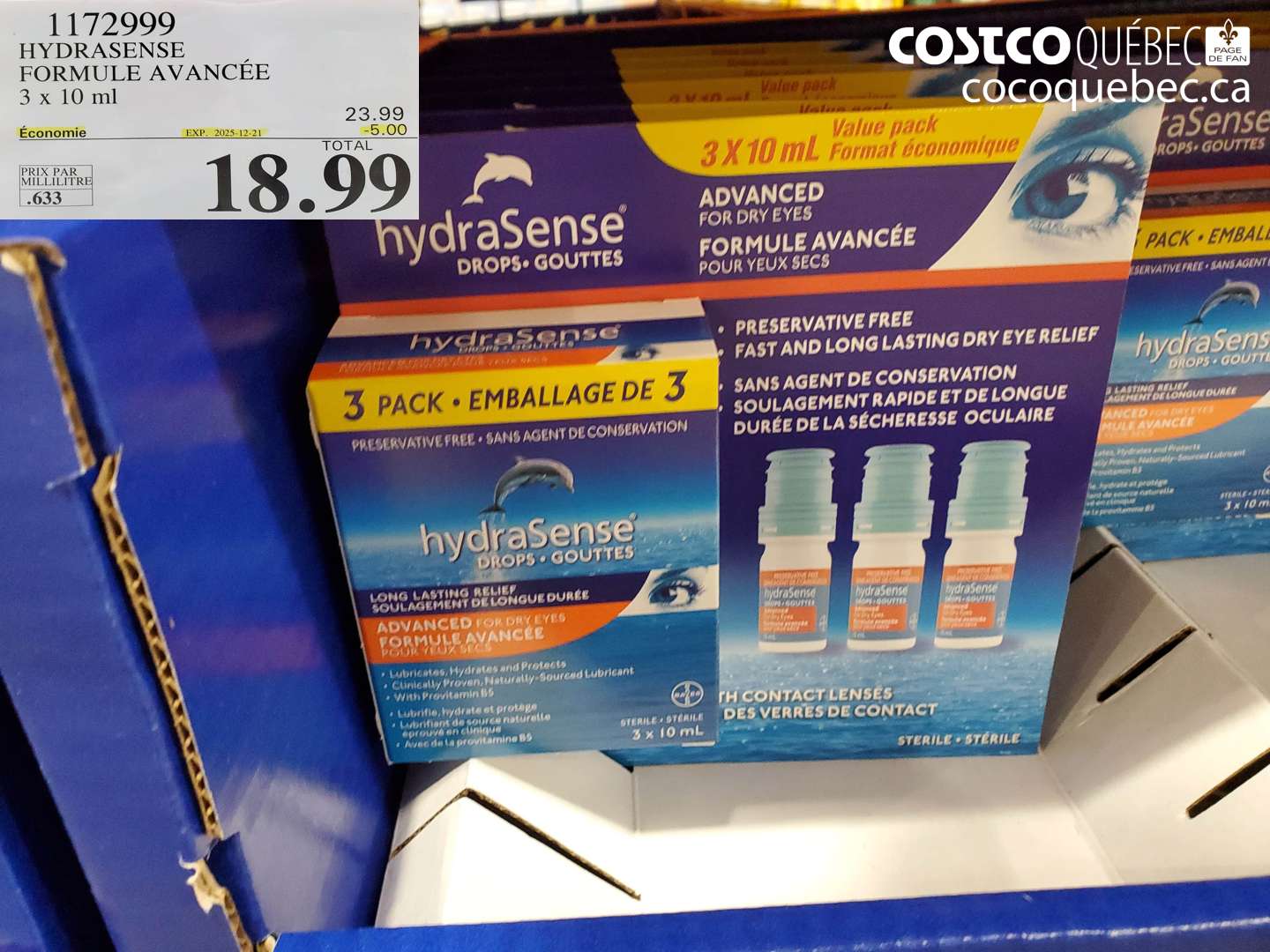 1172999 HYDRASENSE FORMULE AVANCÉE 3 x 10 ml ($5.00 INSTANT SAVINGS EXPIRES ON 2025-12-21) $18.99
