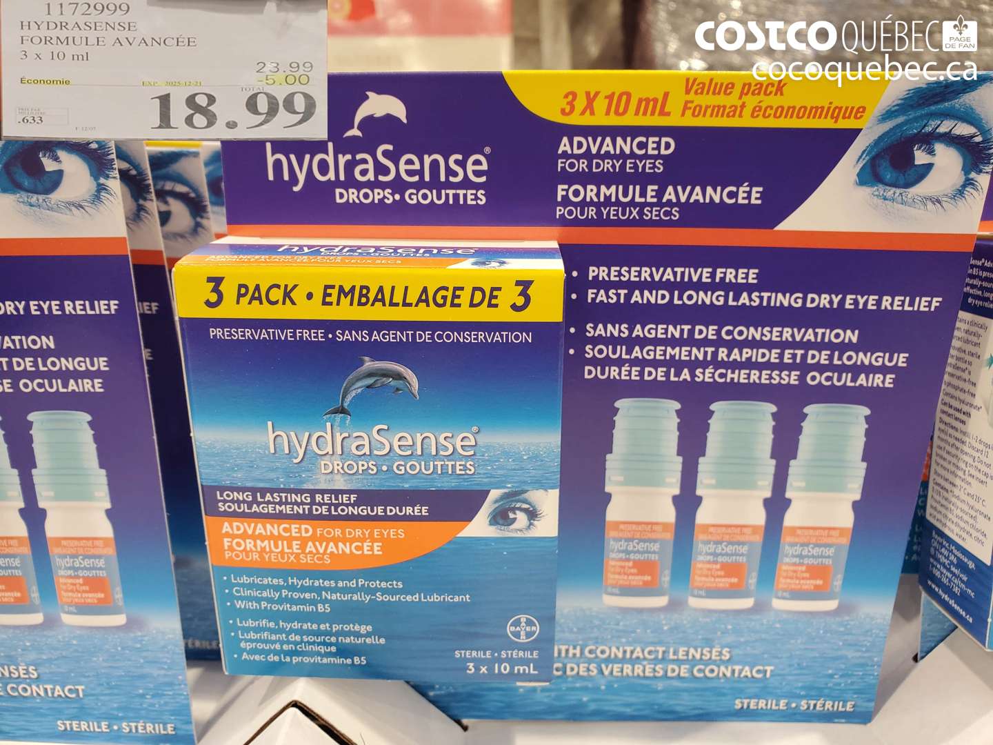 1172999 HYDRASENSE FORMULE AVANCEE 3 x 10ML  ($5.00 INSTANT SAVINGS EXPIRES ON 2025-12-21) $18.99