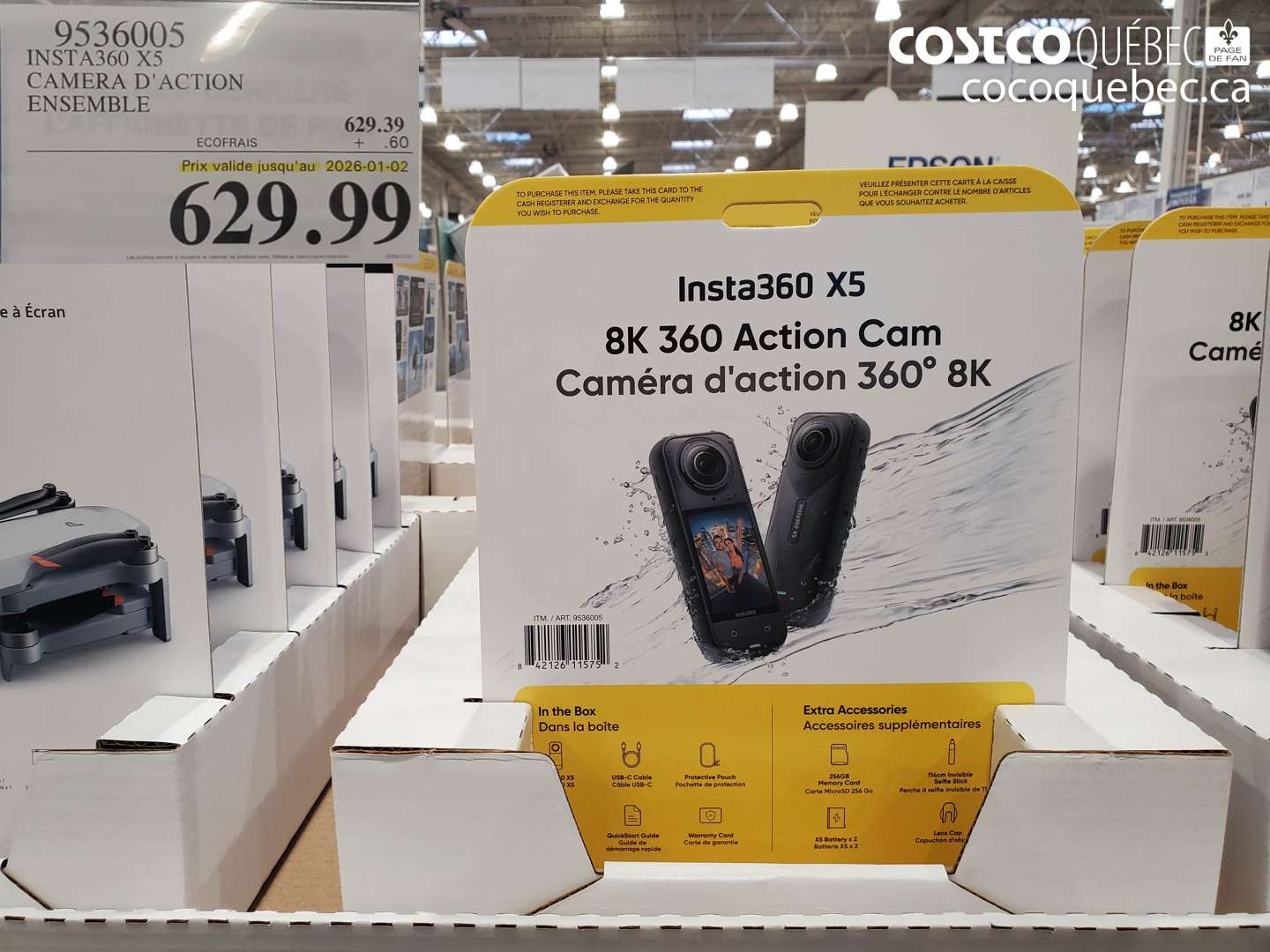 9536005 INSTA360 X5 CAMERA D'ACTION ENSEMBLE (EXPIRES ON 2026-01-02) $629.39