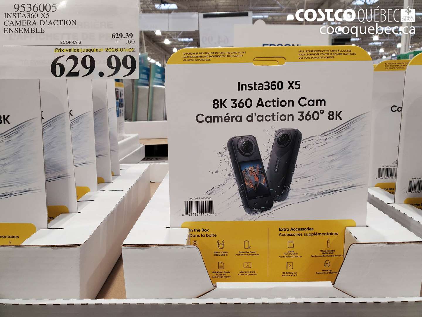 9536005 INSTA360 X5 CAMERA D'ACTION ENSEMBLE (EXPIRES ON 2026-01-02) $629.99