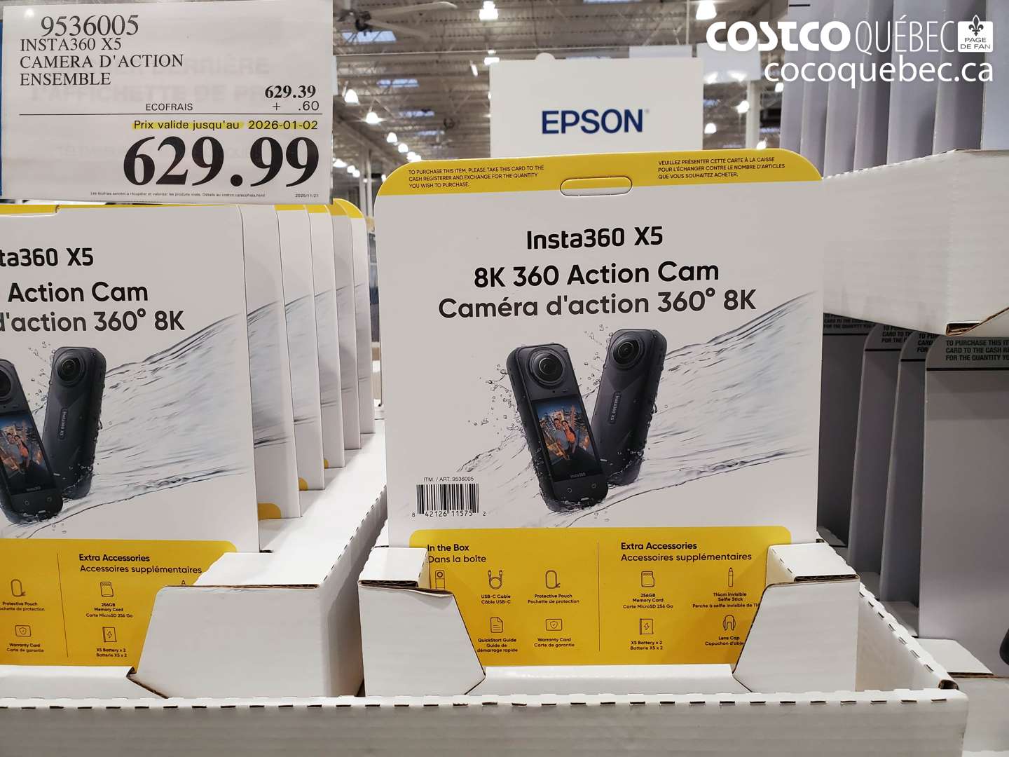 9536005 INSTA360 X5 CAMERA D'ACTION ENSEMBLE (EXPIRES ON 2026-01-02) $629.99